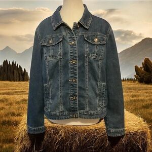 BACCINI MEDIUM WASH/ LONG SLEEVE/ RHINESTONE BUTTONS/ JEAN JACKET/ Size L